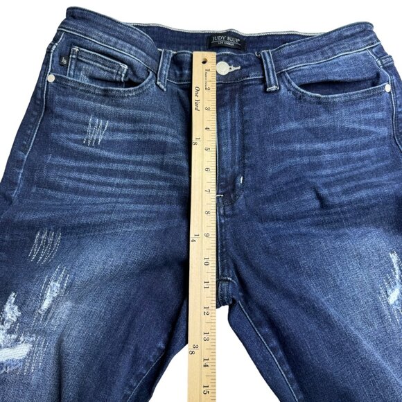 Judy Blue Boyfriend Jeans Sz 32 High Rise Dark Wash Distressed‎ Stretch 32x30 - Picture 12 of 16